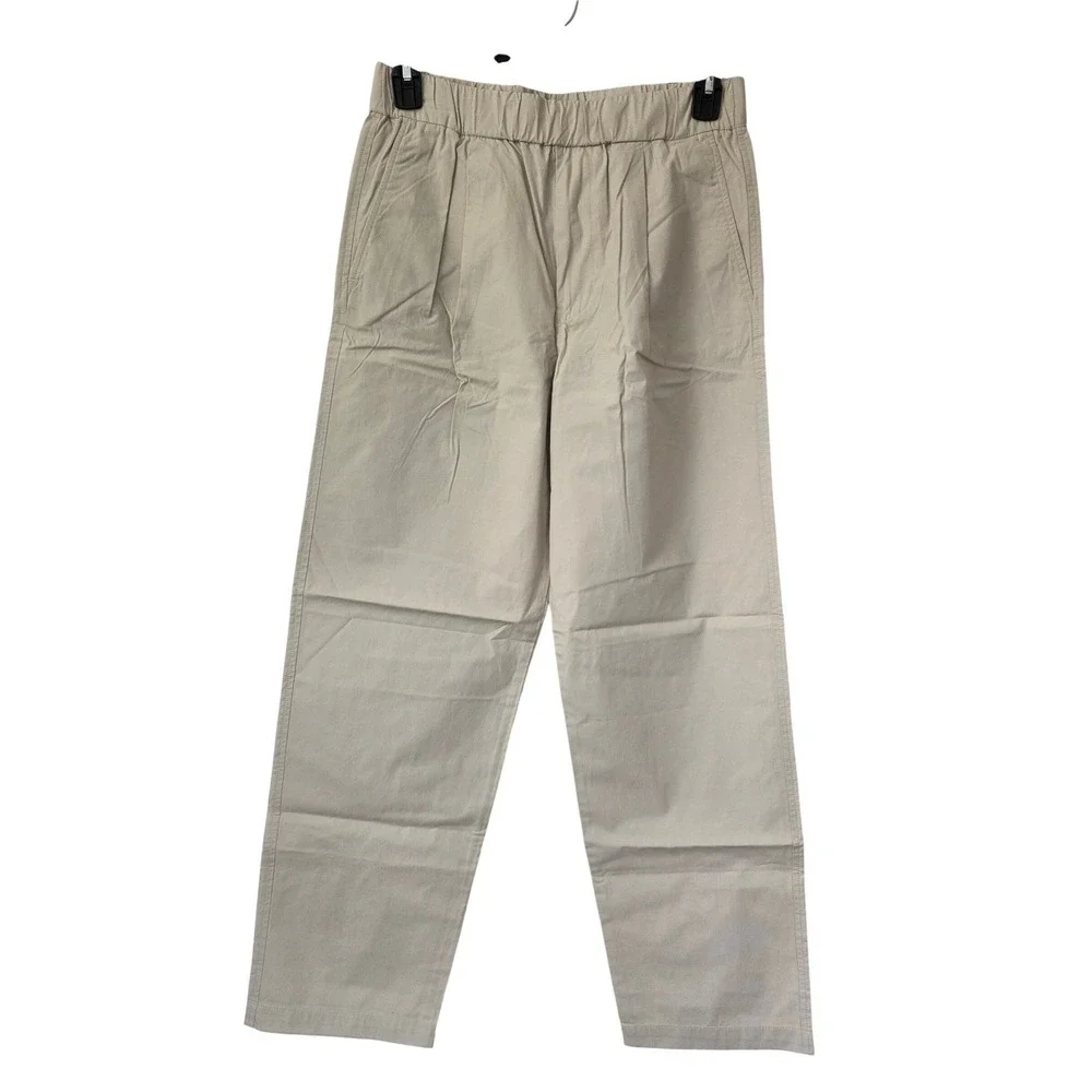 Madewell Pleated Poplin Pull-On Pants Cotton‎ Mens L Gray/Beige NWT $138 NV974